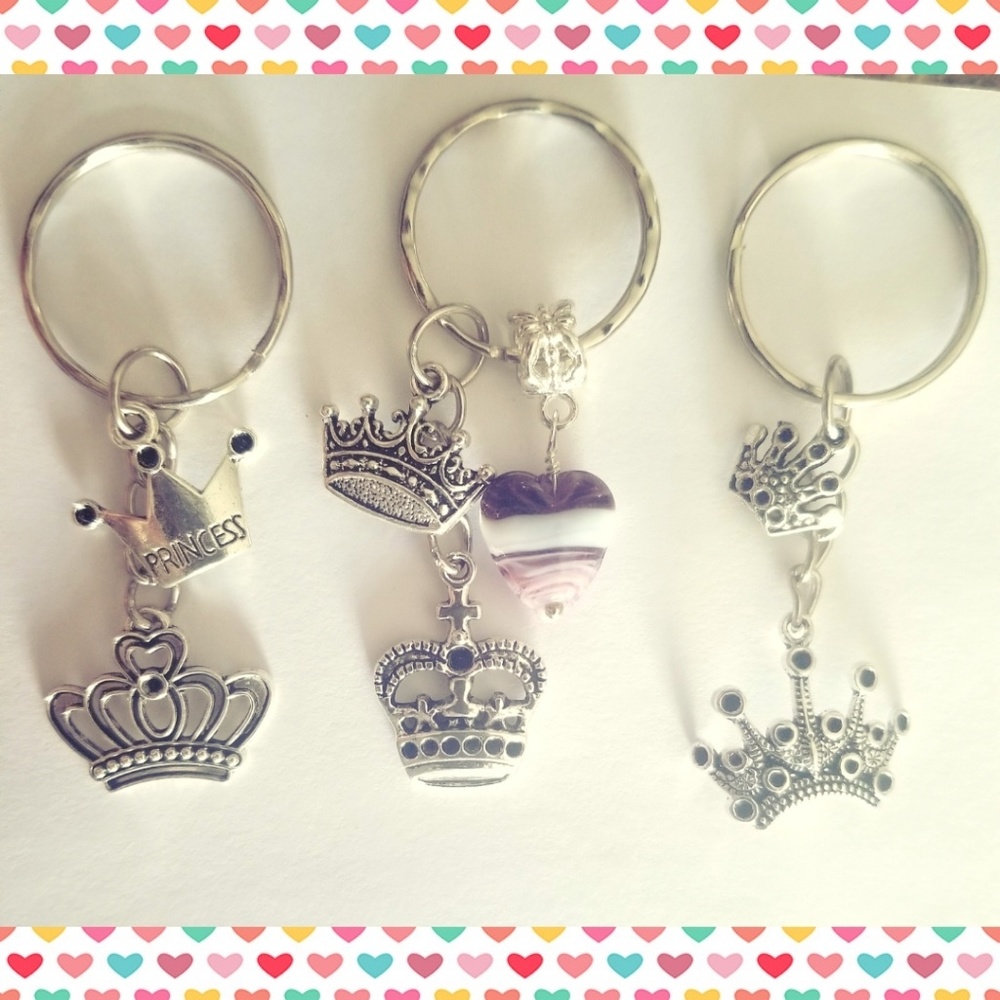 3 Crown Keychains w/ Purple Heart Charm